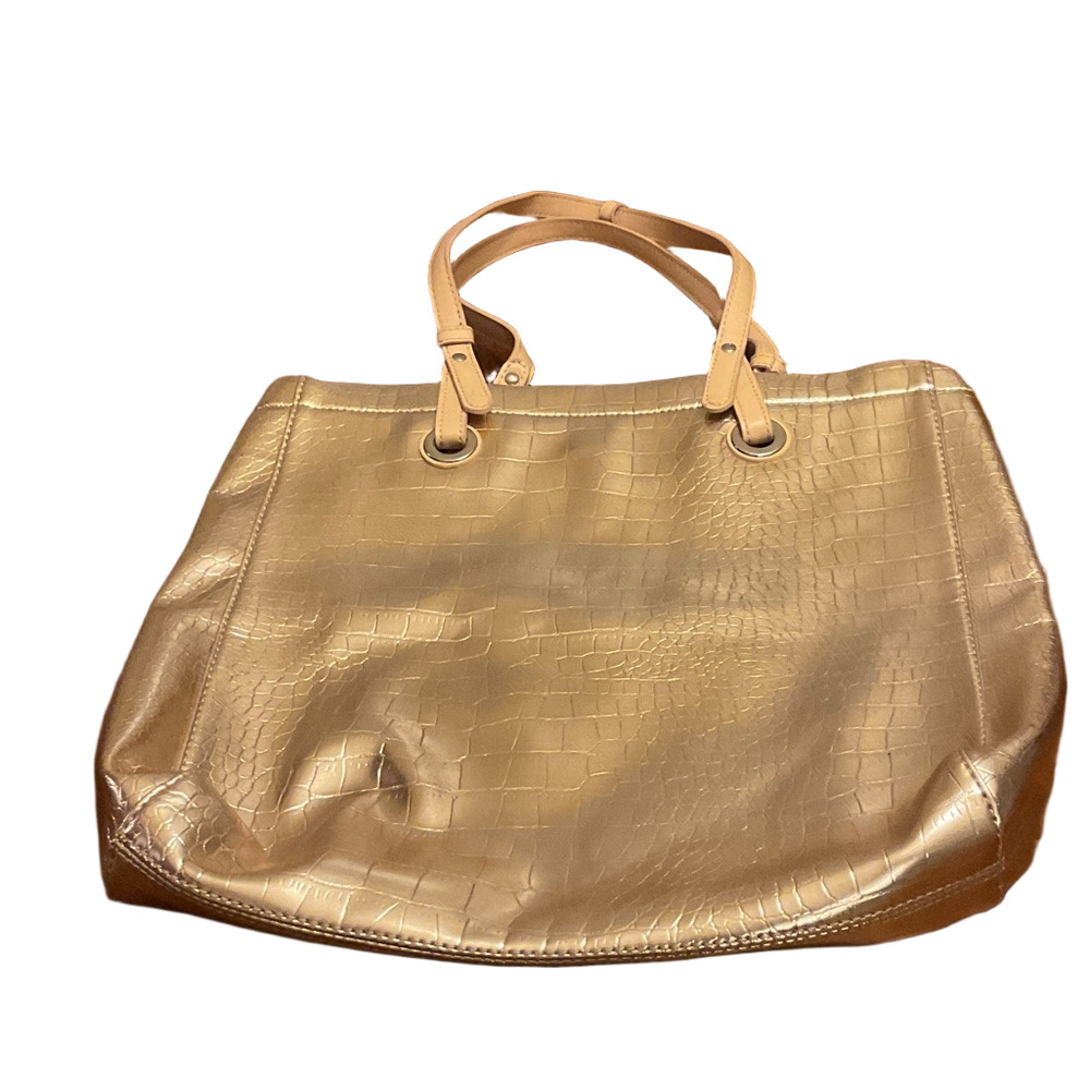 Jessica Metallic Gold Tote with Croc Texture (Synthetic)